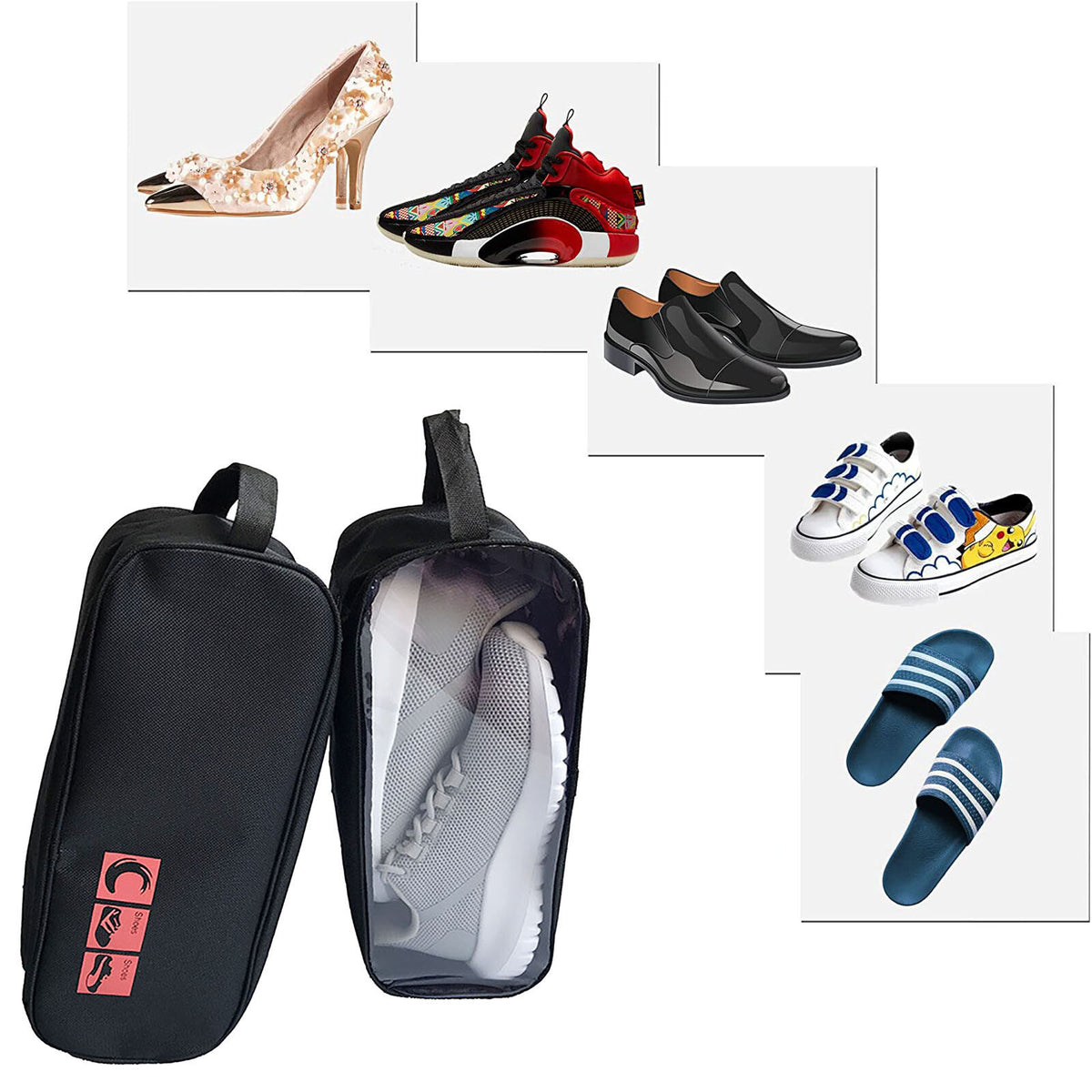 Portable Waterproof Shoe Bag with View Window 13cm High