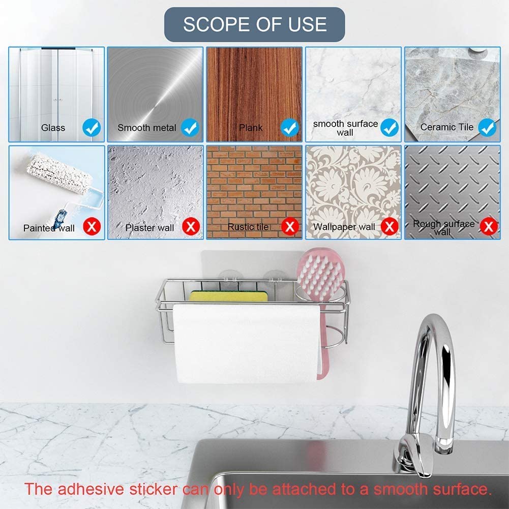 3-in-1 Adhesive Stainless Steel Sink Caddy Organizer Storage for Kitchen  Rustproof