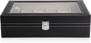 Black PU Leather Watch Organizer Display Storage Box Cases for Men & Women (12 slots)