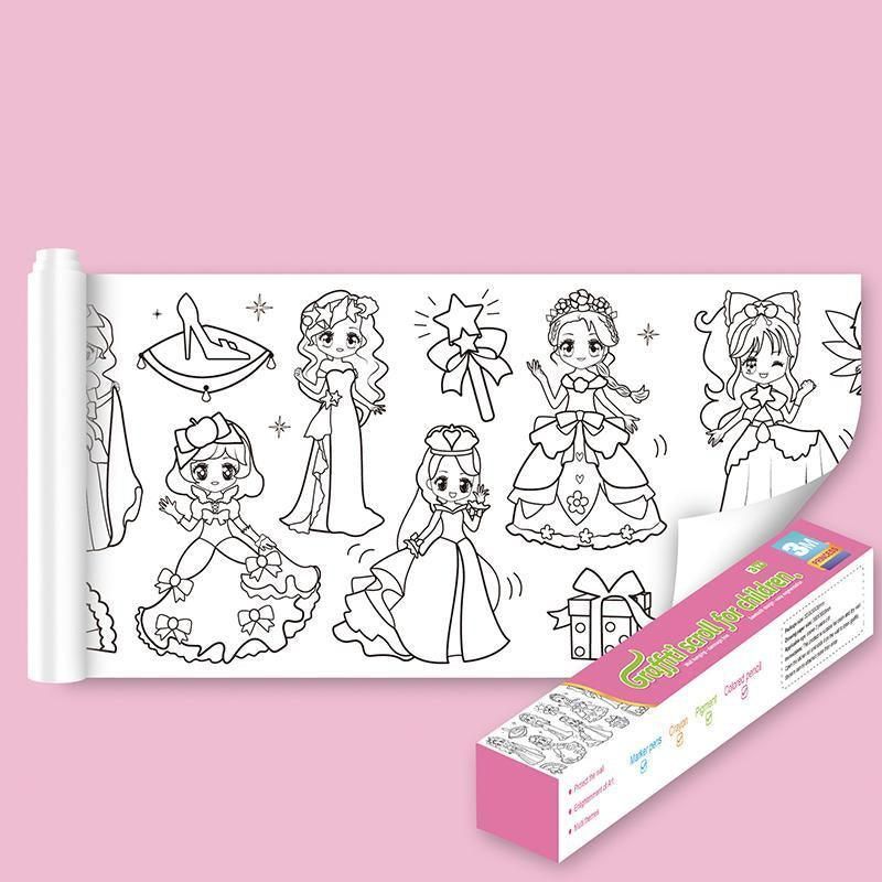 3M DIY Colouring Paper Roll with 12 Colour Pencils Cartoon Doodle Set - Lovely princess(With 12PCS Colored Pencils)
