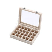 Velvet Jewelry Box Earring Organizer Display Case Storage Holder with 24 Grid - Beige