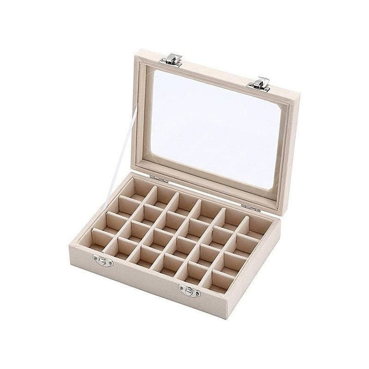 Velvet Jewelry Box Earring Organizer Display Case Storage Holder with 24 Grid - Beige