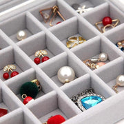 Velvet Jewelry Box Earring Organizer Display Case Storage Holder with 24 Grid - Beige