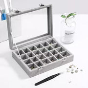 Velvet Jewelry Box Earring Organizer Display Case Storage Holder with 24 Grid - Beige