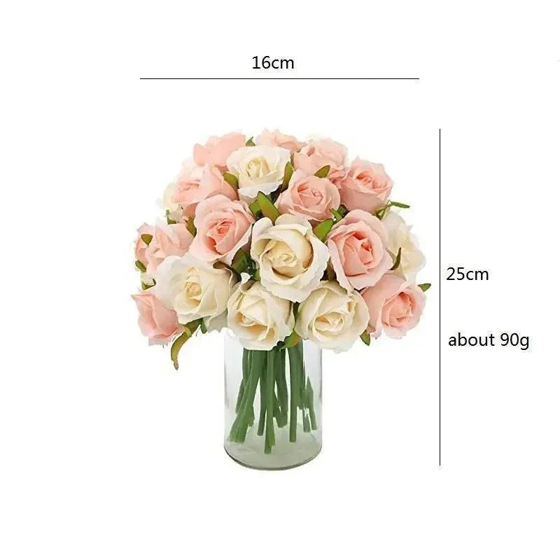12 Heads Silk Rose Artificial Flowers Fake Bouquet - White