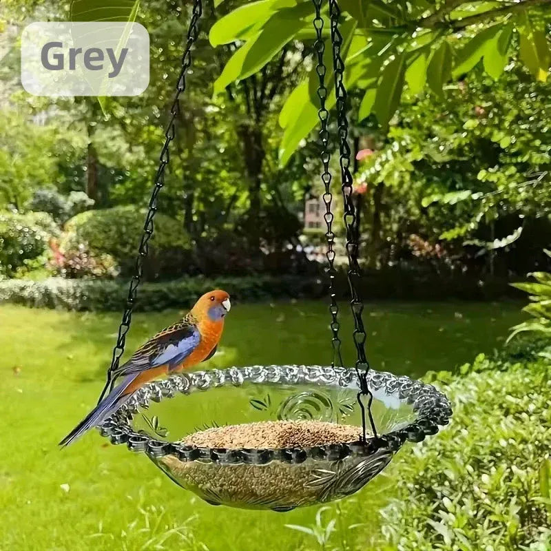 Balcony Bird Feeder Hanging Rail Mount Outdoor Suspended Feeding Station Garden - Grey