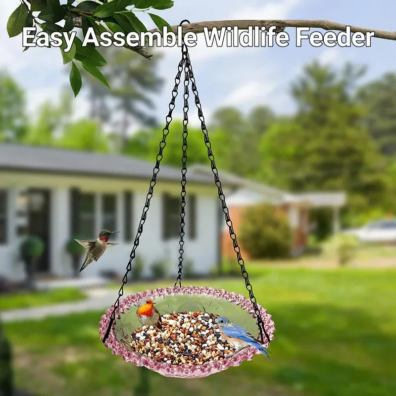 Balcony Bird Feeder Hanging Rail Mount Outdoor Suspended Feeding Station Garden - Grey