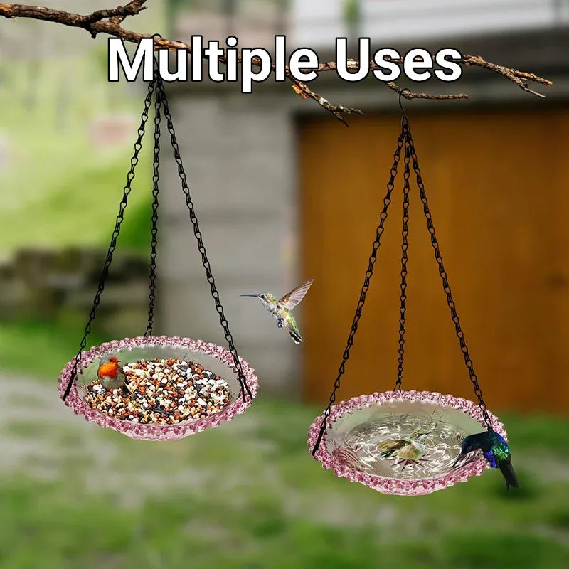 Balcony Bird Feeder Hanging Rail Mount Outdoor Suspended Feeding Station Garden - Pink