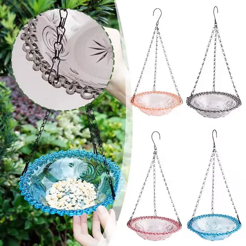 Balcony Bird Feeder Hanging Rail Mount Outdoor Suspended Feeding Station Garden - Pink