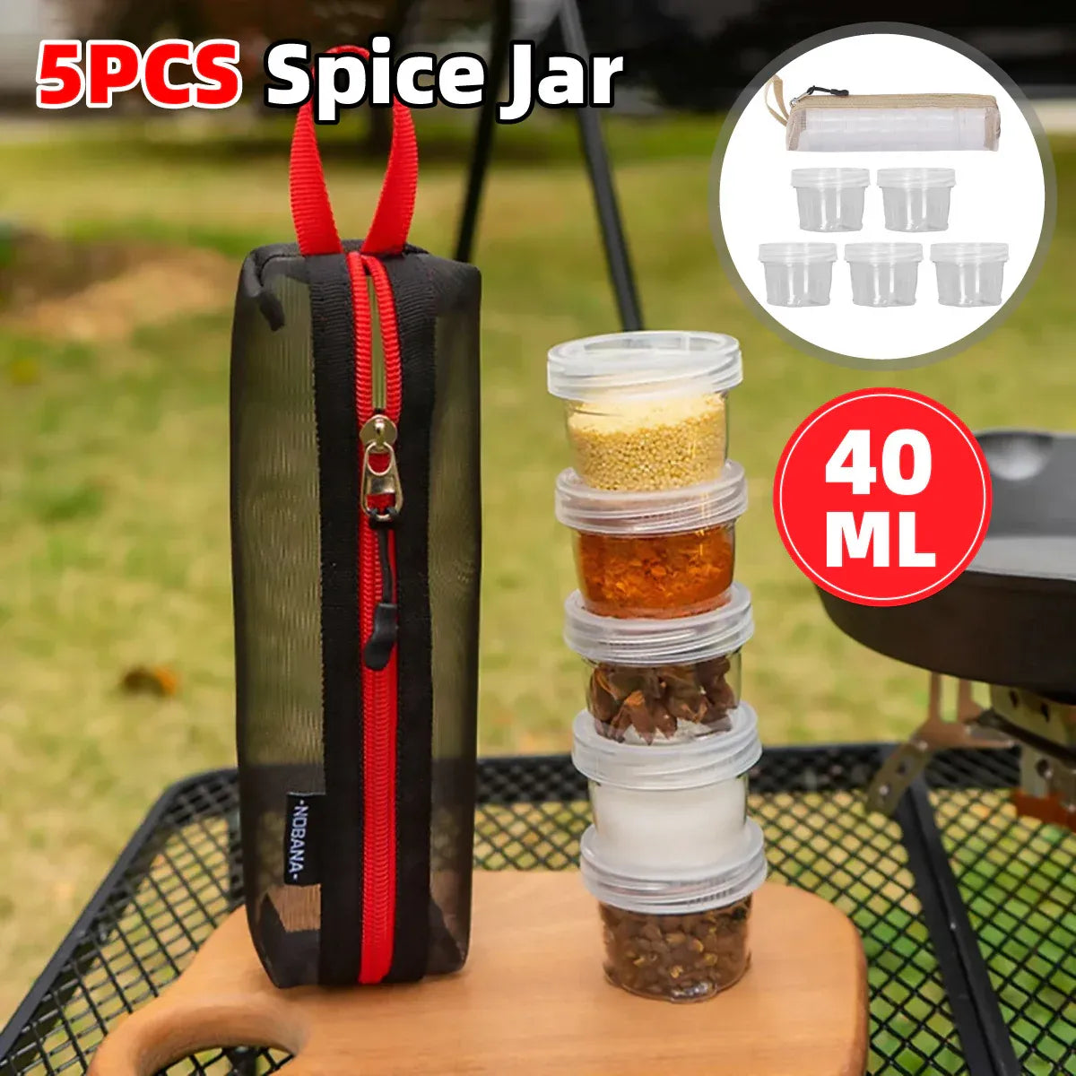 5PCS Outdoor Camping Spice Container Set Travel BBQ Seasoning Storage Box Use - White