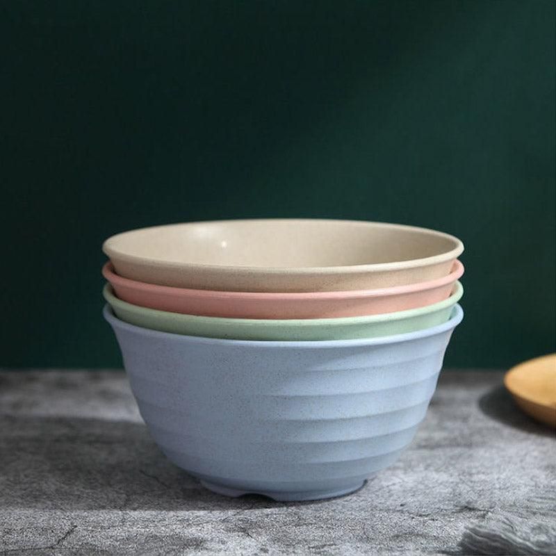 4pcs Wheat Straw Rice Bowl Round Noodle Bowl Drop Proof Kitchen Tableware Set