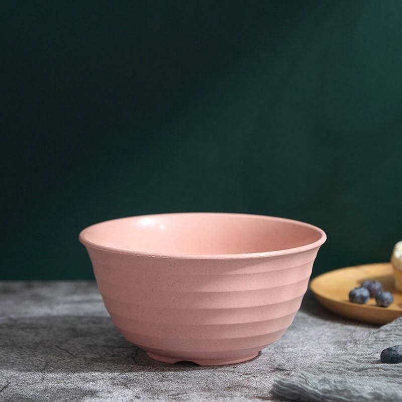 4pcs Wheat Straw Rice Bowl Round Noodle Bowl Drop Proof Kitchen Tableware Set