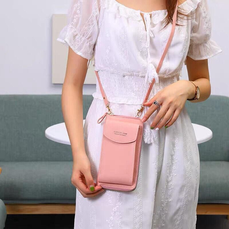 Women Pouch Bag Mobile Phone Bag Pu Leather Crossbody Purse Wallet Shoulder Bag - Light Blue