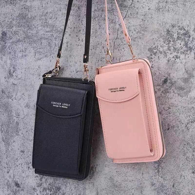 Women Pouch Bag Mobile Phone Bag Pu Leather Crossbody Purse Wallet Shoulder Bag - Light Blue