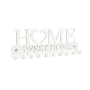 Retro Metal Iron Wall Hanging Mounted 10 Key Hooks Storage Holder Hook Rack - White