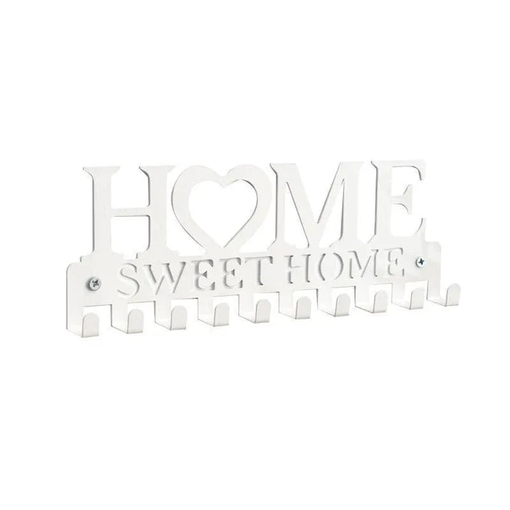 Retro Metal Iron Wall Hanging Mounted 10 Key Hooks Storage Holder Hook Rack - White