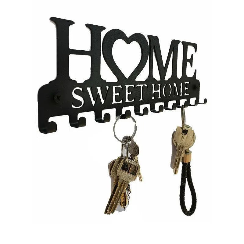 Retro Metal Iron Wall Hanging Mounted 10 Key Hooks Storage Holder Hook Rack - White