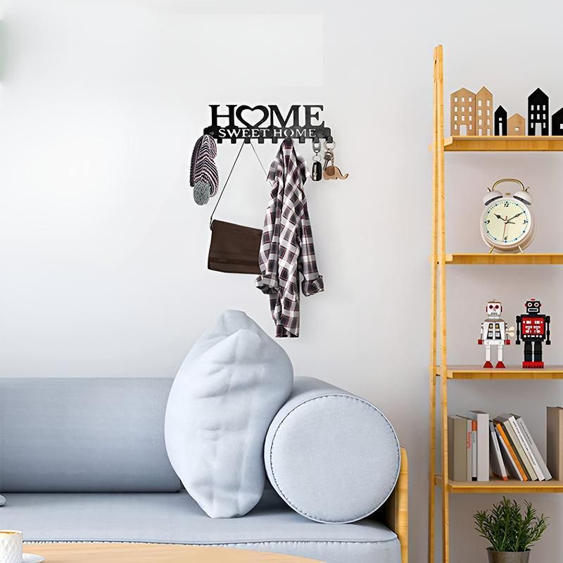 Retro Metal Iron Wall Hanging Mounted 10 Key Hooks Storage Holder Hook Rack - White
