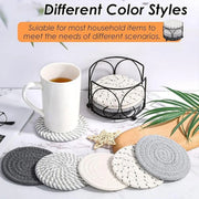 8PCS Round Cotton Woven Coaster Heat Resistant Thick Insulation Dining Table Mat - Mixed