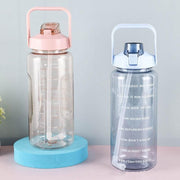 2L Water Bottle Straw Cup Motivational Drink Flask With Time Markings Sports Gym - Purple