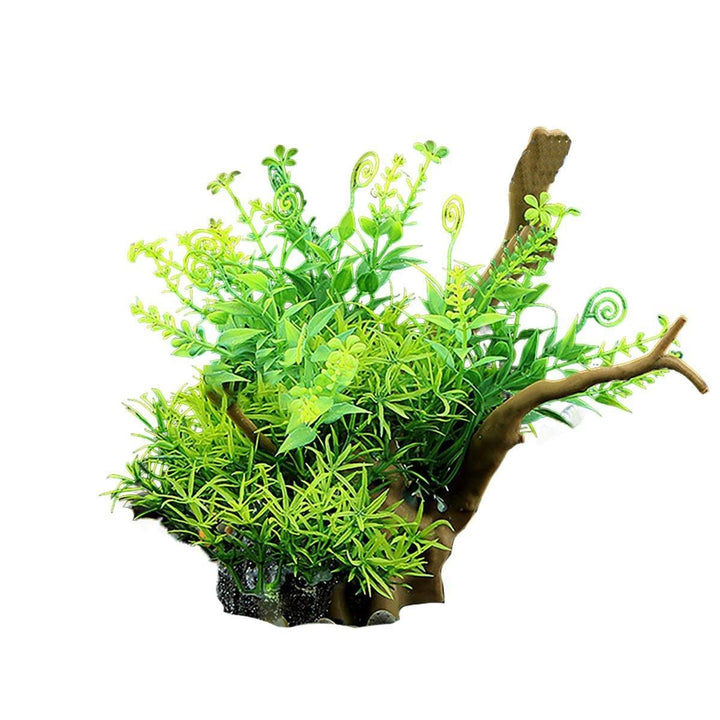 Aquarium Landscaping Decoration Artificial Wood and Plants Fish Tank Ornament - CM1901-Green