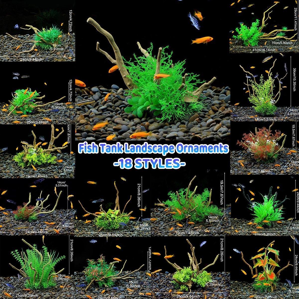 Aquarium Landscaping Decoration Artificial Wood and Plants Fish Tank Ornament - CM1901-Green