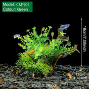 Aquarium Landscaping Decoration Artificial Wood and Plants Fish Tank Ornament - CM1901-Green