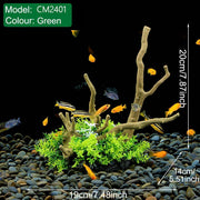 Aquarium Landscaping Decoration Artificial Wood and Plants Fish Tank Ornament - CM1901-Green