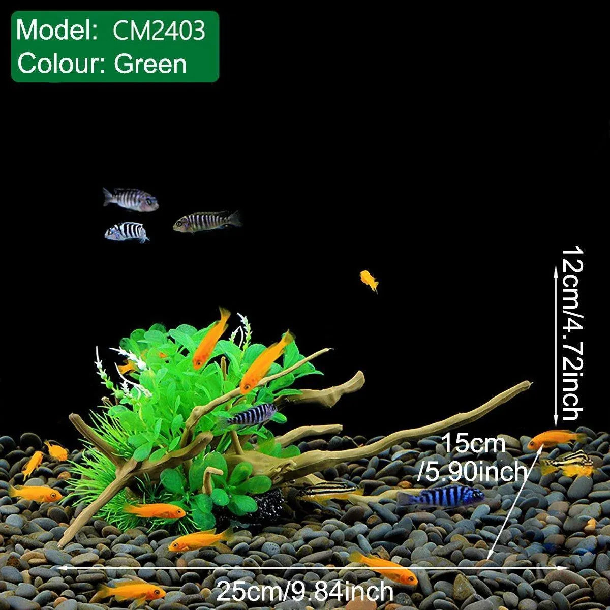 Aquarium Landscaping Decoration Artificial Wood and Plants Fish Tank Ornament - CM1901-Green