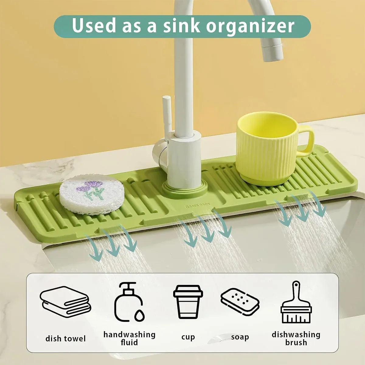 Faucet Draining Pad Narrow Sink Splash Guard Mat for Washbasin Water Catcher - Green