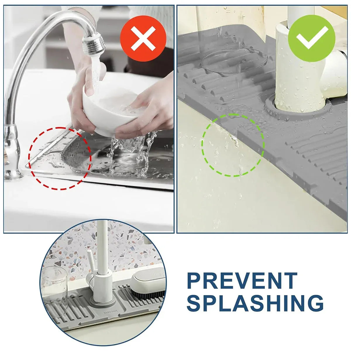 Faucet Draining Pad Narrow Sink Splash Guard Mat for Washbasin Water Catcher - Green