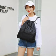 Backpack Sport Pack String Tote Gym Bag Cinch Sack School Drawstring Capacity - Black