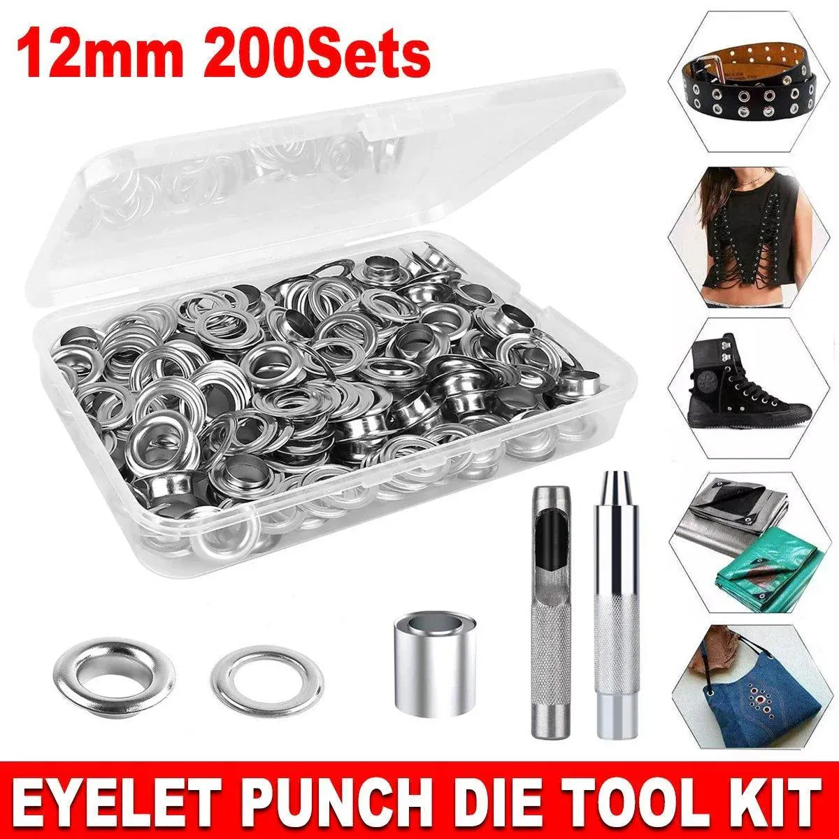 200 Sets 12mm Copper Metal Eyelet Grommet Tent Tarp Tool Tarpaulin Installation