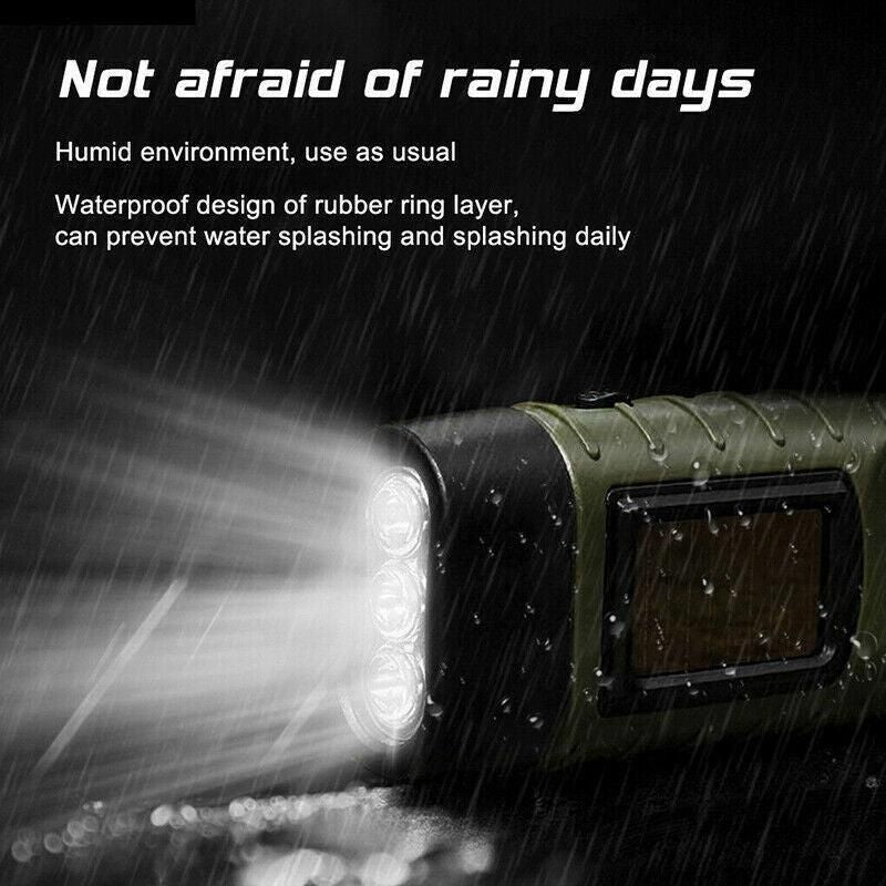 Hand Crank Solar Powered Rechargeable Led Camping Emergency Flashlight - Green