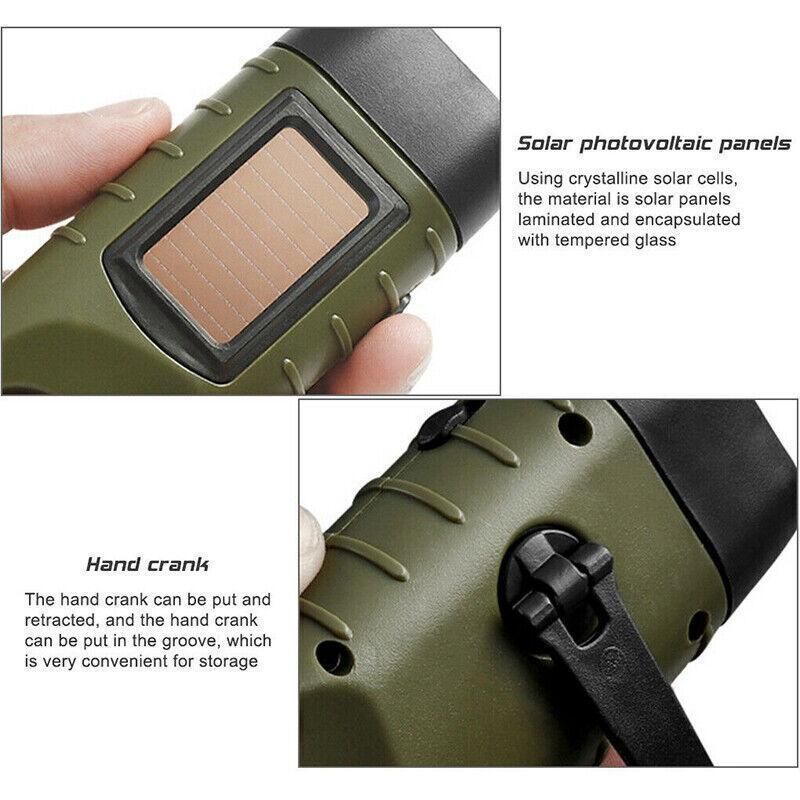 Hand Crank Solar Powered Rechargeable Led Camping Emergency Flashlight - Green