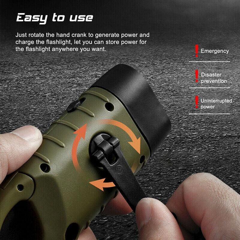 Hand Crank Solar Powered Rechargeable Led Camping Emergency Flashlight - Green