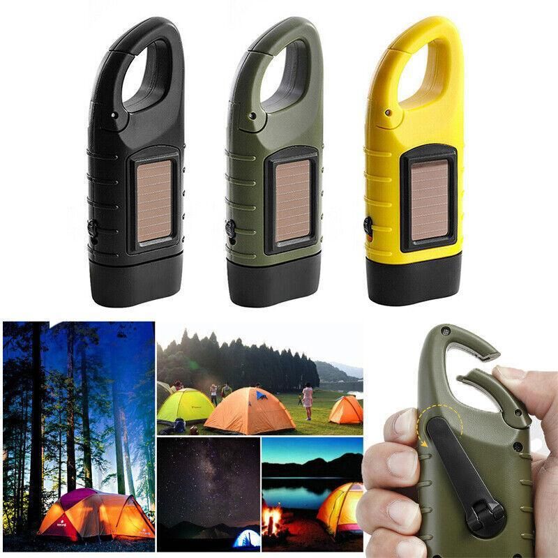 Hand Crank Solar Powered Rechargeable Led Camping Emergency Flashlight - Green