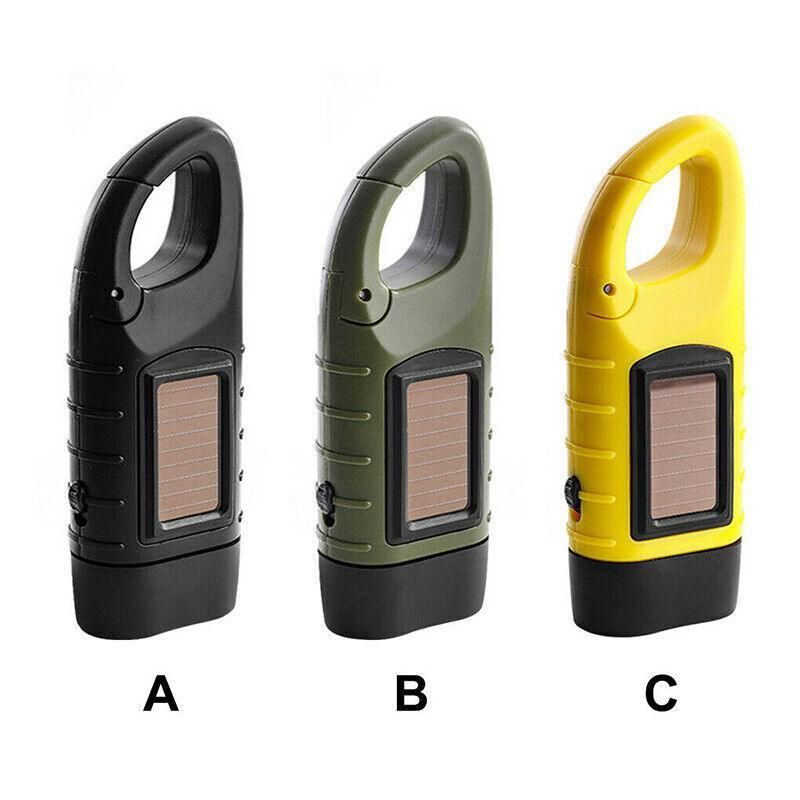 Hand Crank Solar Powered Rechargeable Led Camping Emergency Flashlight - Green