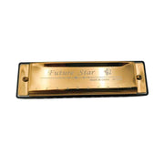 Harmonica 10 Holes Key Of C Blue Blues Harp Stainless Steel Brass - Gold
