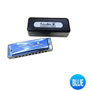 Harmonica 10 Holes Key Of C Blue Blues Harp Stainless Steel Brass - Gold