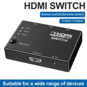 HDMI Switch Splitter 3-in-1 5-in-1 or 1-in-2 1080p 4K Manual or Remote Options - 5 in 1 Switch 4K Remote IR