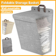 Foldable Laundry Basket Wall Mounted Clothes Storage Basket Household Organizer - Beige
