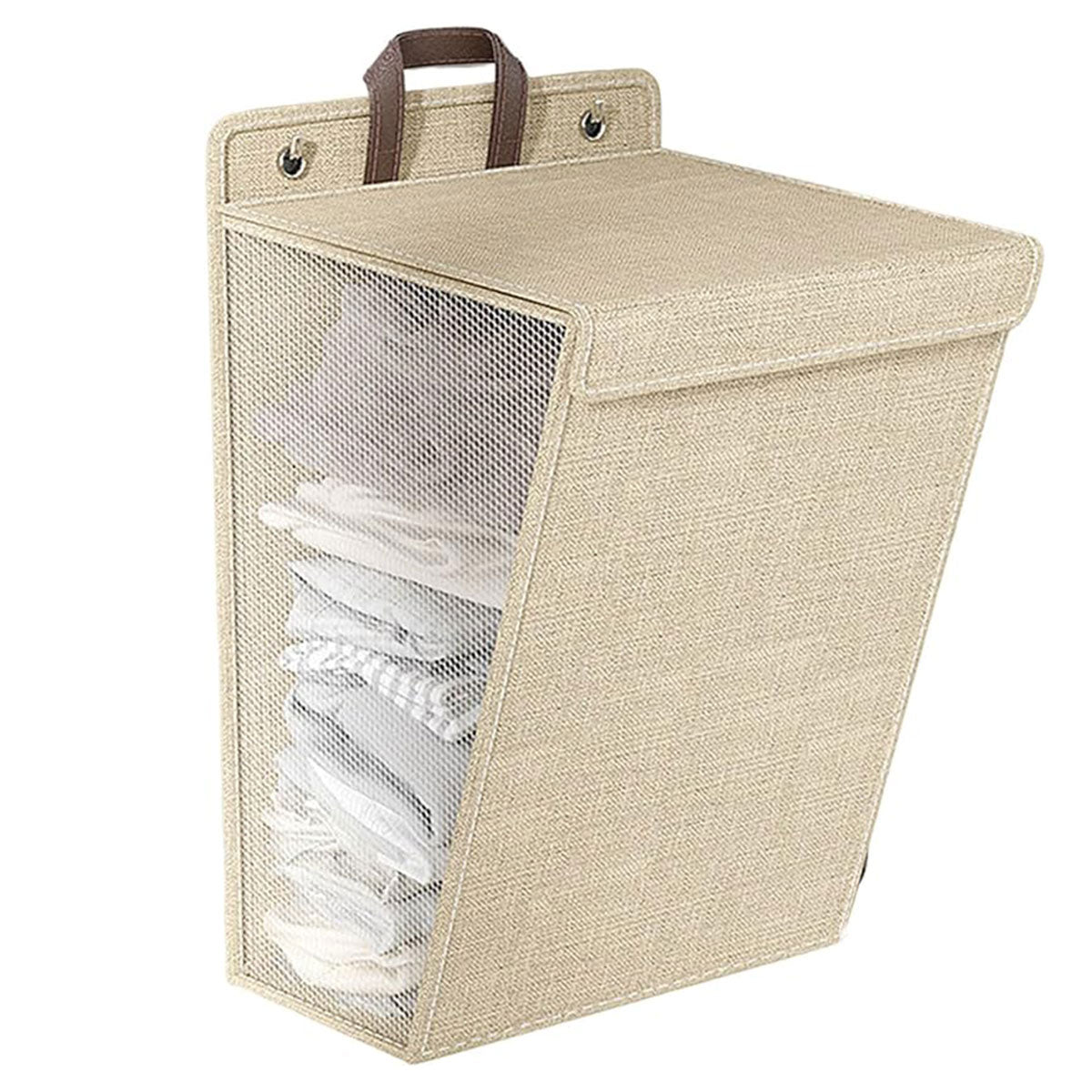 Foldable Laundry Basket Wall Mounted Clothes Storage Basket Household Organizer - Beige