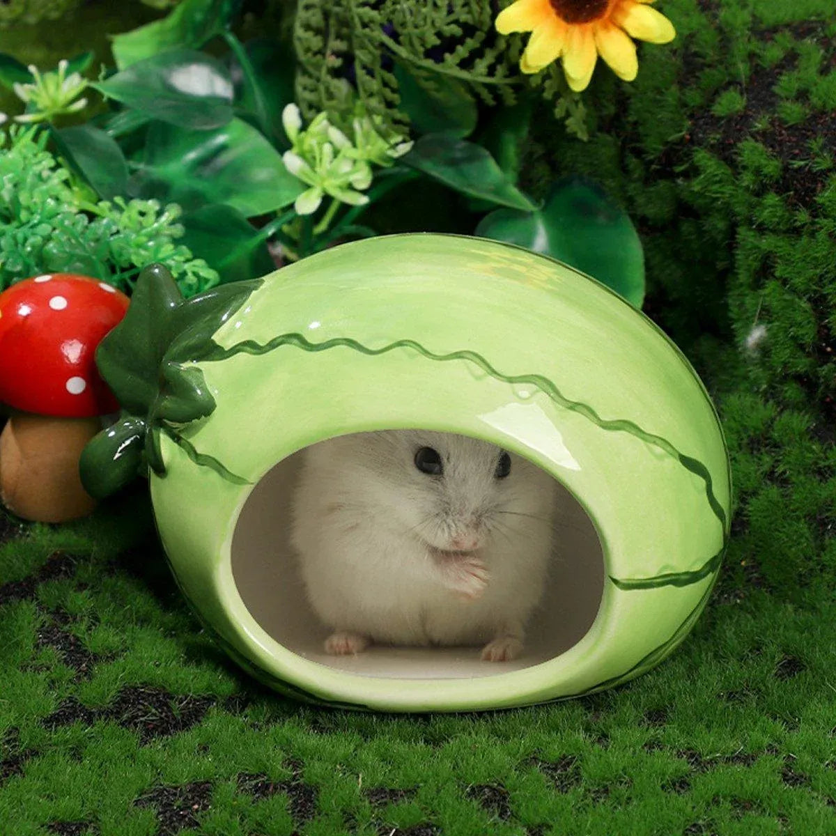 Ceramic Hamster Nest Shelter Landscaping Supplies Small Animal Hideout House - Lemon
