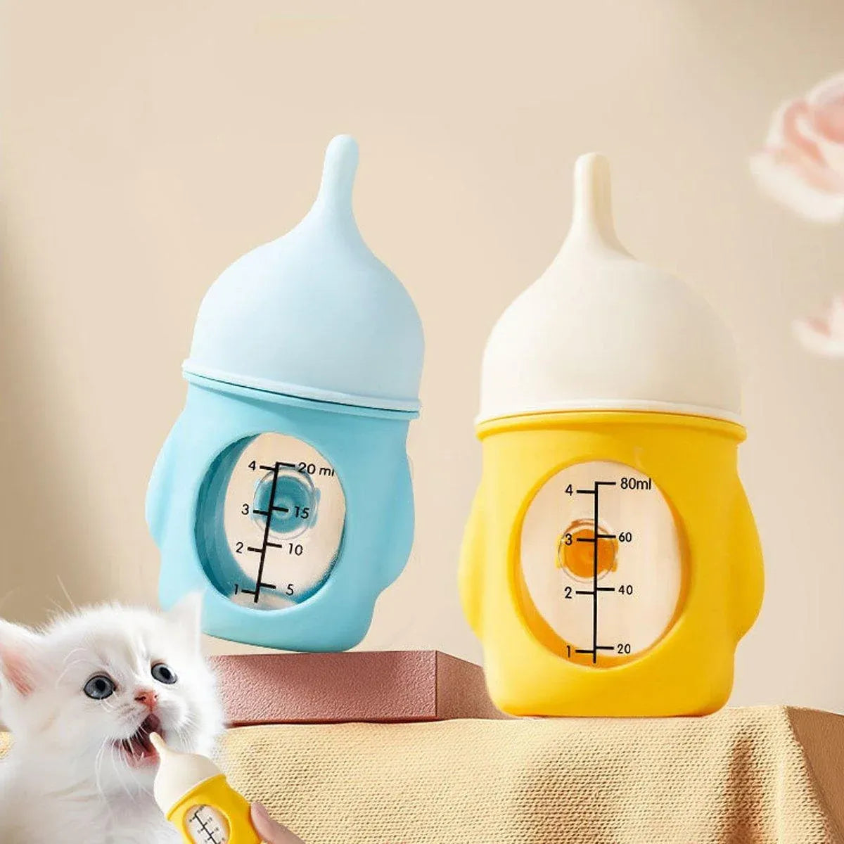 Silicone Pet Milk Feeding Bottle with Scale for Small Puppies and Kittens 20ml 80ml - 80ml-Blue