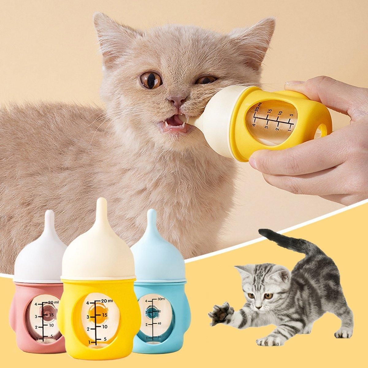 Silicone Pet Milk Feeding Bottle with Scale for Small Puppies and Kittens 20ml 80ml - 80ml-Blue