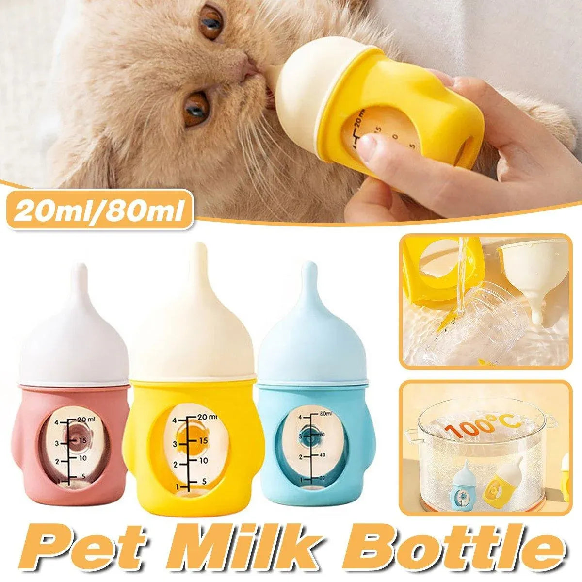 Silicone Pet Milk Feeding Bottle with Scale for Small Puppies and Kittens 20ml 80ml - 80ml-Blue