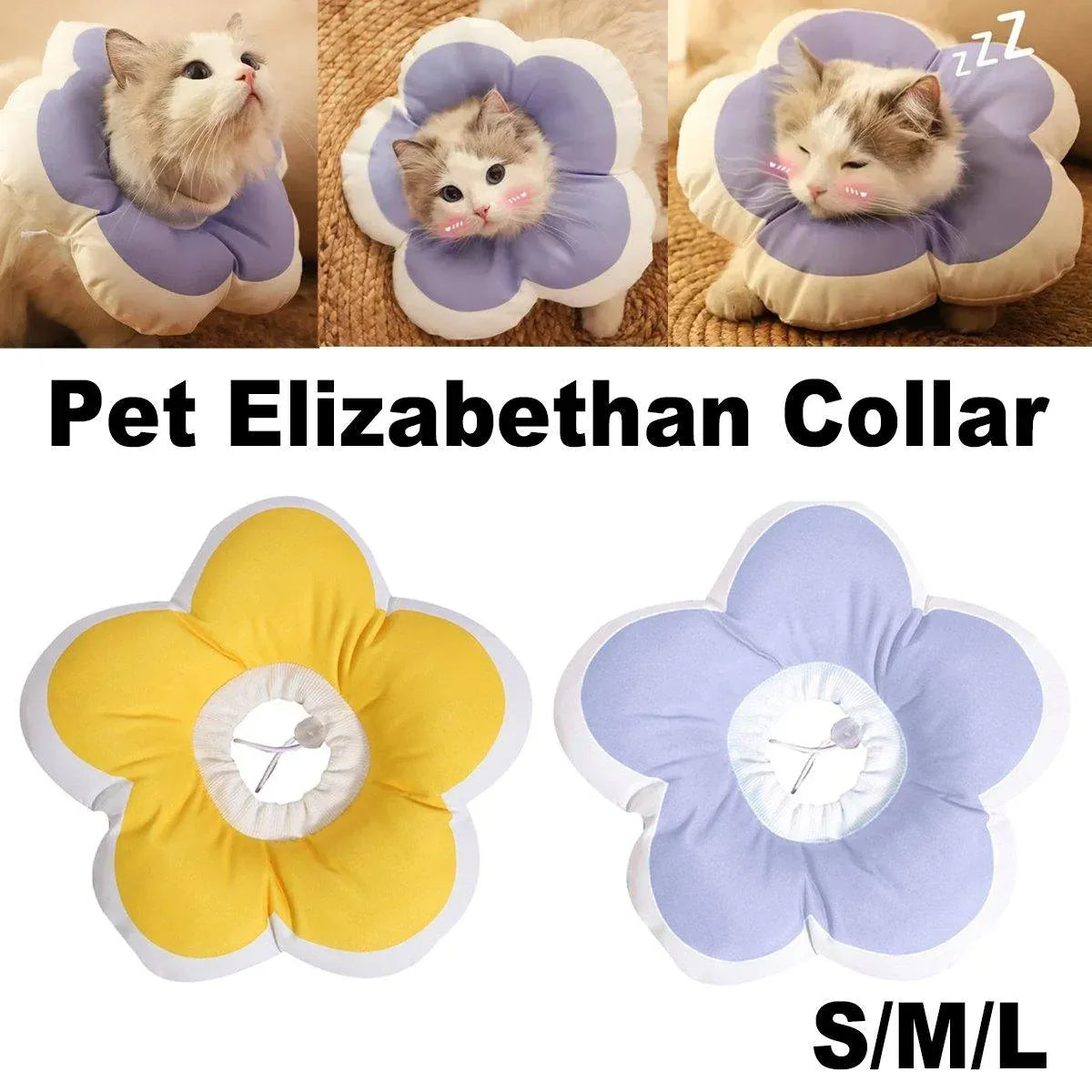 Elizabethan Cat Recovery Collar Anti Licking Pet Cone Protective Neck Ring - Purple-M