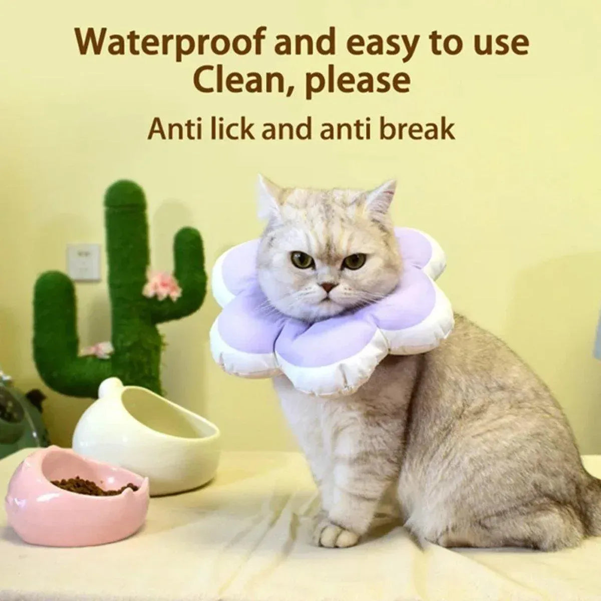 Elizabethan Cat Recovery Collar Anti Licking Pet Cone Protective Neck Ring - Purple-M