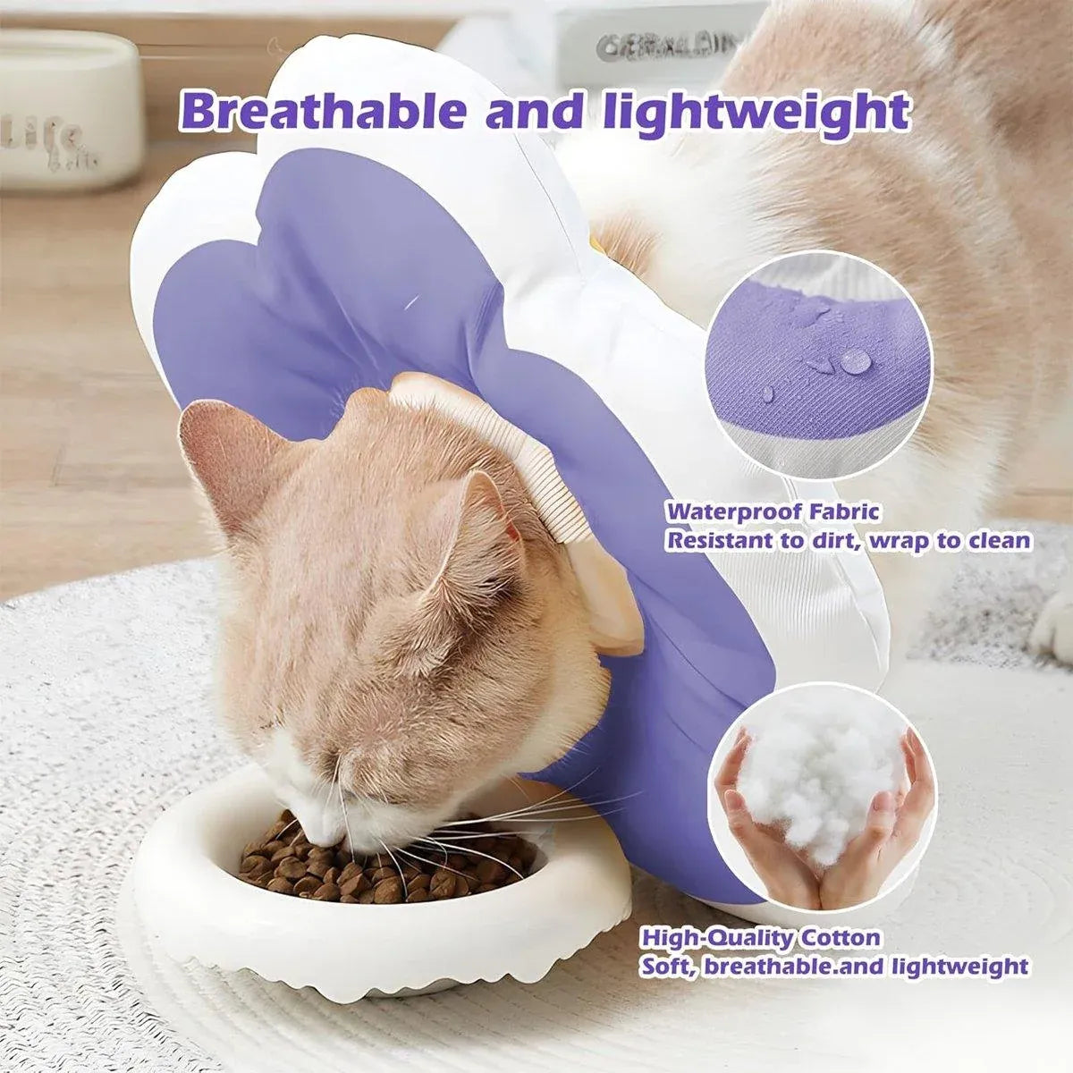 Elizabethan Cat Recovery Collar Anti Licking Pet Cone Protective Neck Ring - Purple-M